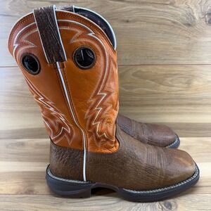 DURANGO Mens 12" Western Boots Size 8 Cedar Bark Orange Leather Square Toe